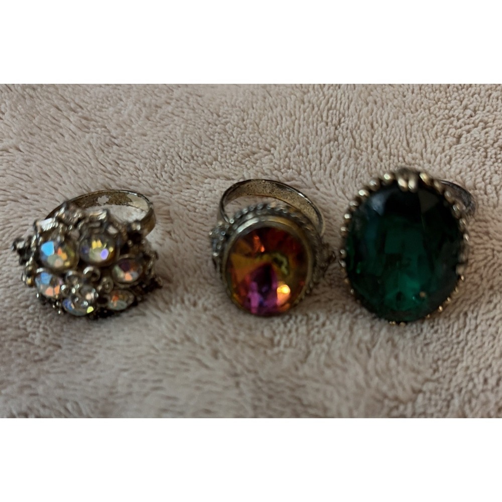 Lot Of 3 Vintage‎ Estate Rhinestone Jeweled Adjustable Rings